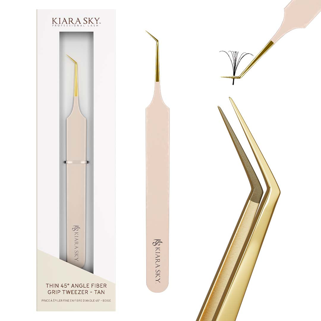 Thin 45° Angle Fiber Grip Tweezer - Tan