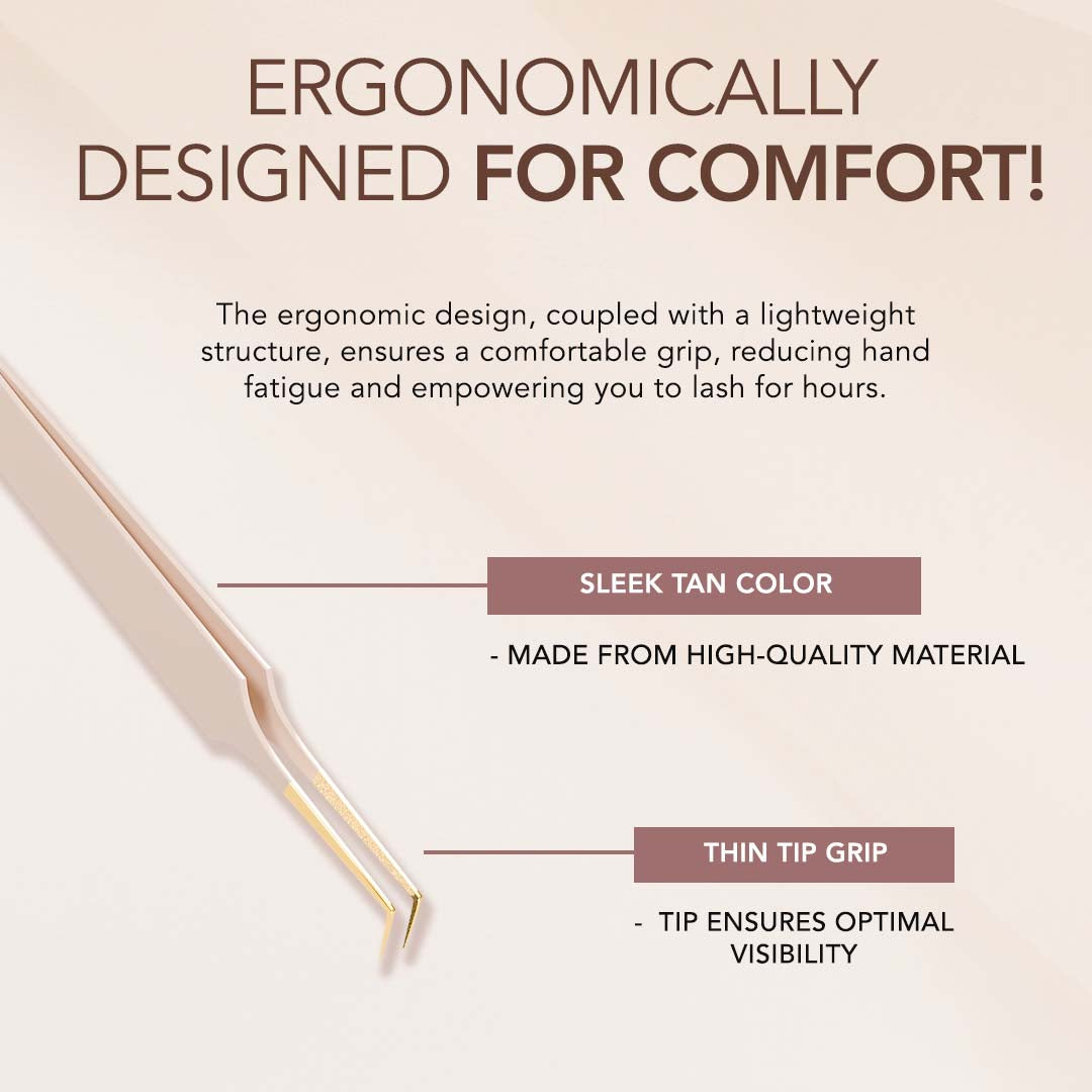 Thin 45° Angle Fiber Grip Tweezer - Tan
