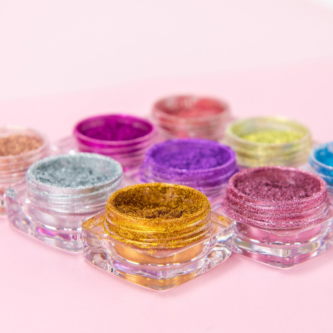 multiple colors of chrome nail polish