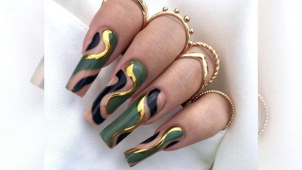 black and gold cool nail design