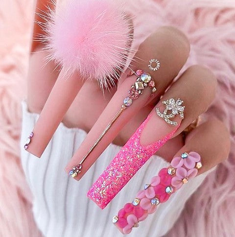 flower nail design in pink