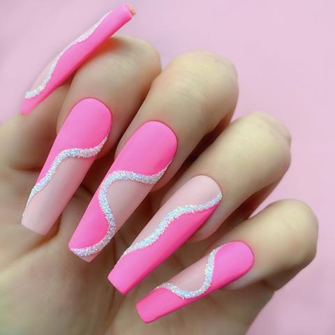 glitter and pink nail design