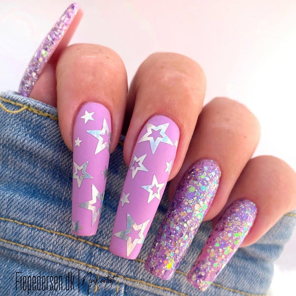 stars and glitter purple nails
