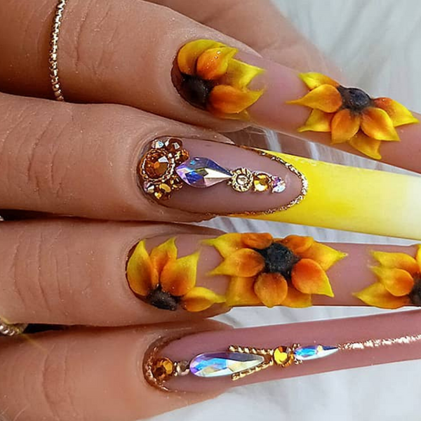 Fall nails with a 3d sunflower 🌻 : r/RedditLaqueristas