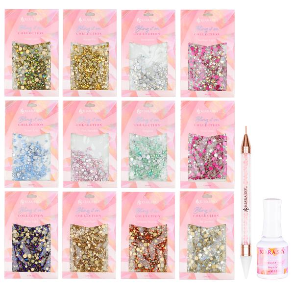 nail rhinestone kit with applicator and adhesive