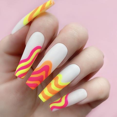 orange and pink gel nail art design
