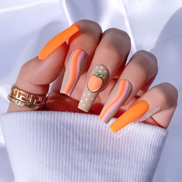 peach, tan, and orange nails