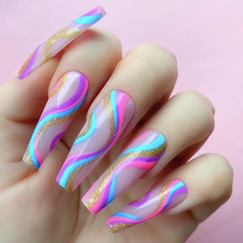 pink and purple long nail design