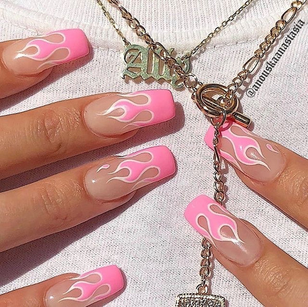 pink and white flame nails