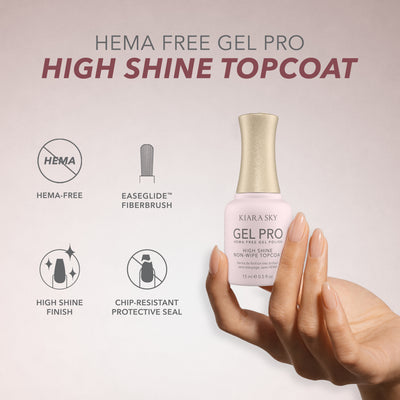 Kiara Sky Gel Pro High Shine Non-Wipe Topcoat features
