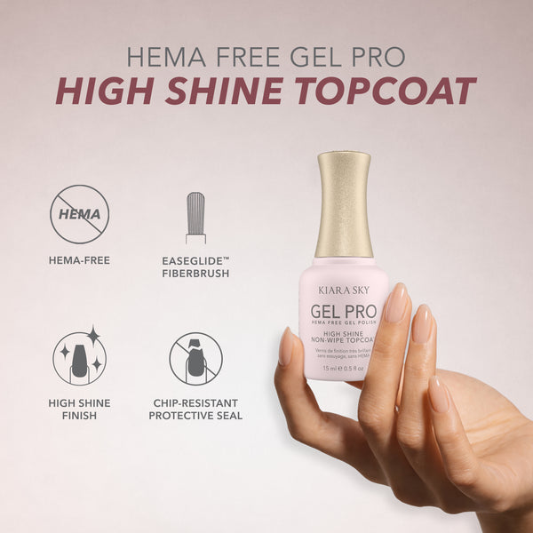 Kiara Sky Gel Pro High Shine Non-Wipe Topcoat features