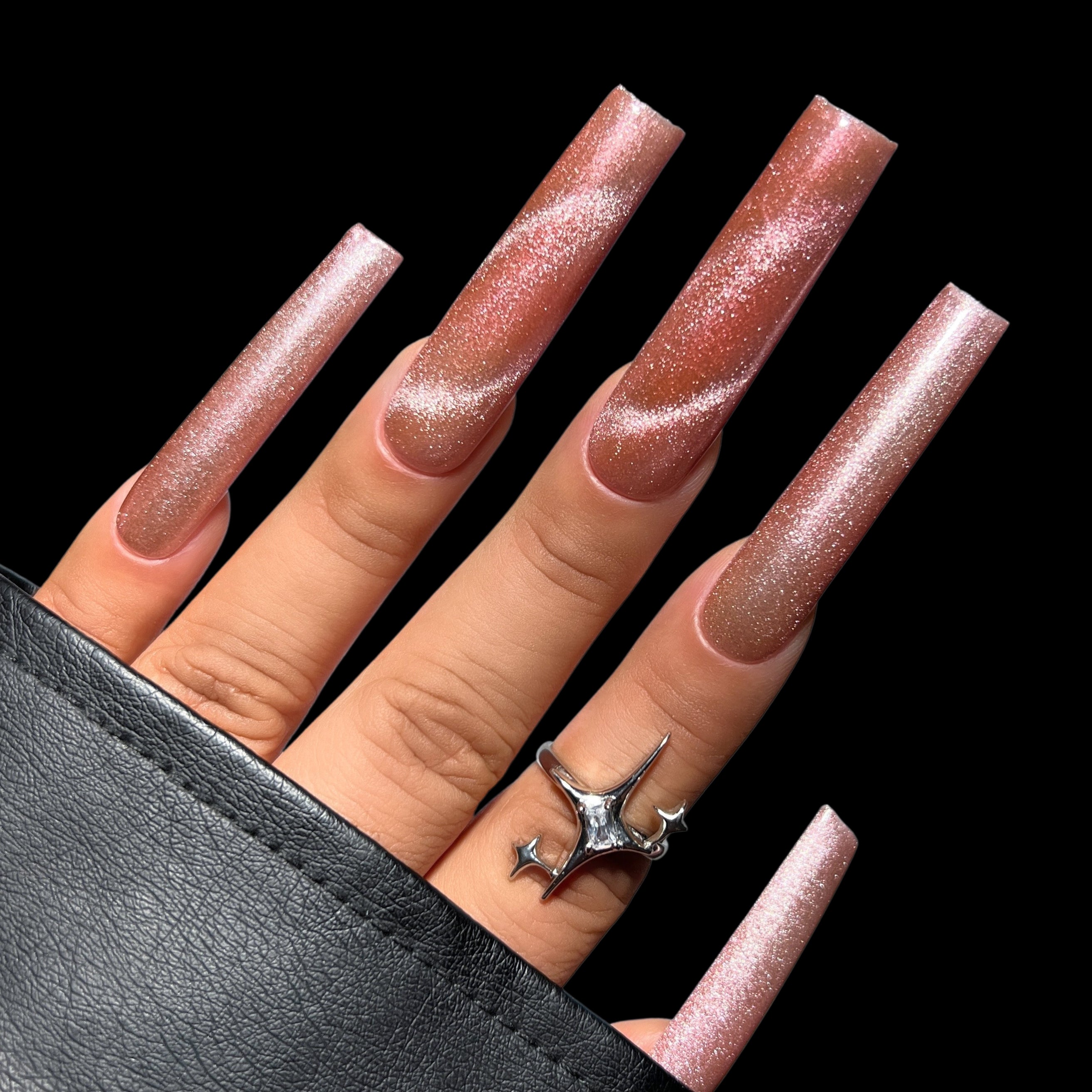 Double XL Square Tip Full Coverage Kiara Sky Rosebud MagneticFX Gel Polish Hand Swatch