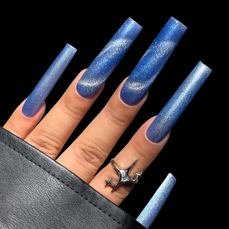 Double XL Square Tip Full Coverage Kiara Sky Peri Twinkle MagneticFX Gel Polish Hand Swatch