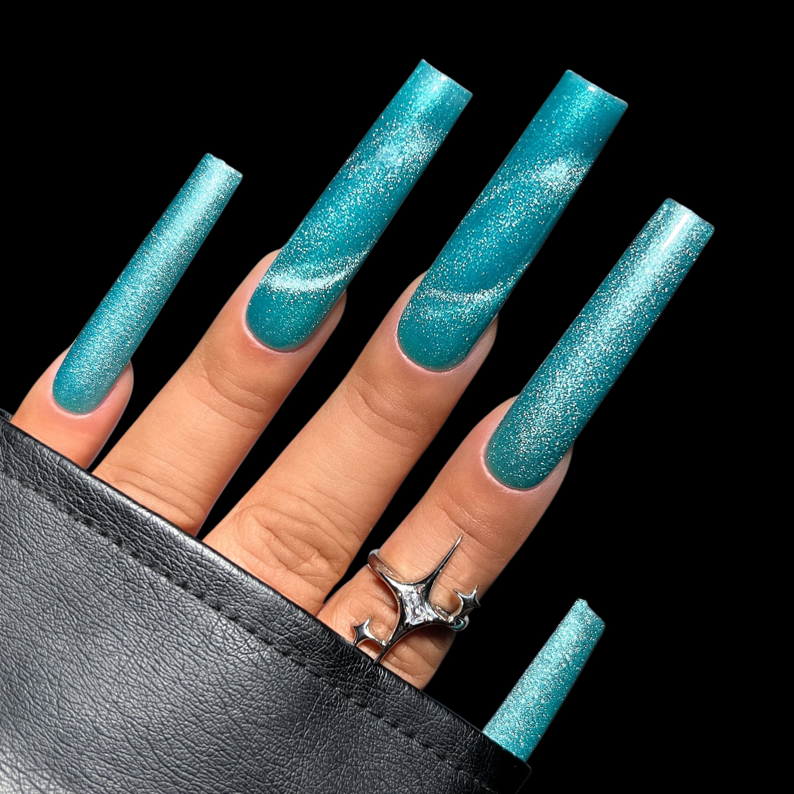 Double XL Square Tip Full Coverage Kiara Sky Seafoam Mist MagneticFX Gel Polish Hand Swatch