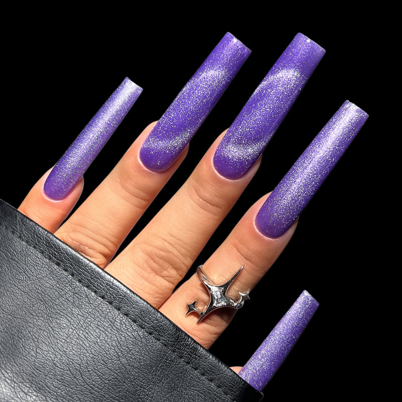 Double XL Square Tip Full Coverage Kiara Sky Berry Haze MagneticFX Gel Polish Hand Swatch