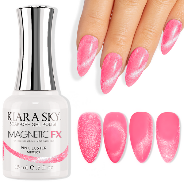 Kiara Sky MagneticFx Pink Luster Gel Polish with different styles from magnet