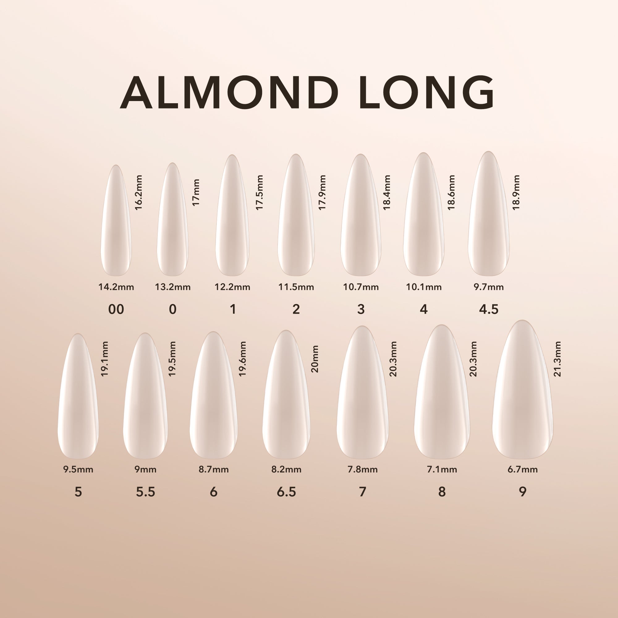 Kiara Sky Natural Gel Extensions Almond Long Size Chart