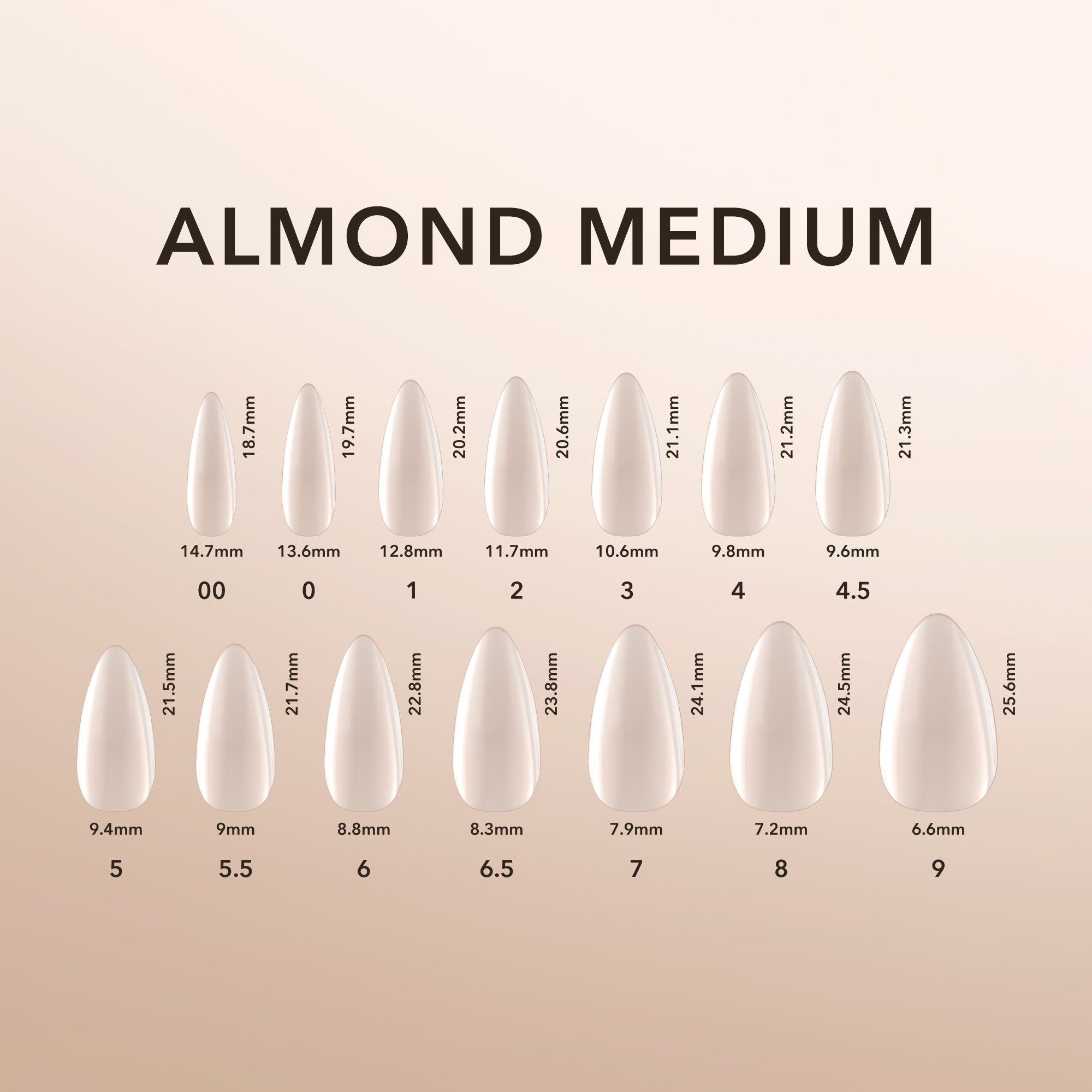 Kiara Sky Natural Gel Extensions Almond Medium Size Chart