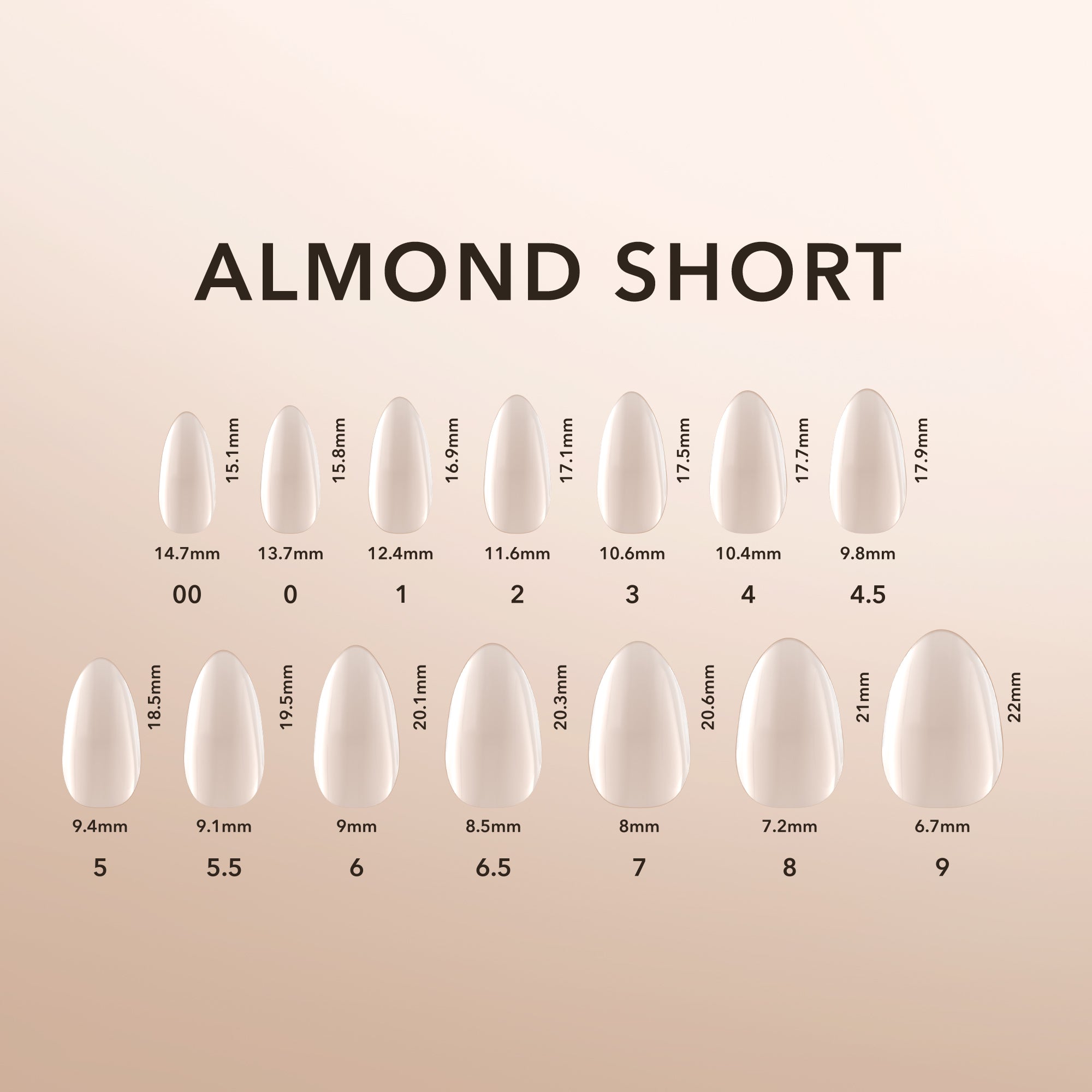 Kiara Sky Natural Gel Extensions Almond Short Size Chart