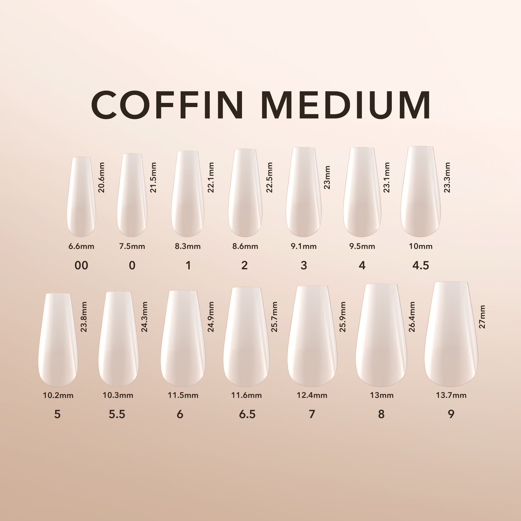 Kiara Sky Natural Gel Extensions Coffin Medium Size Chart