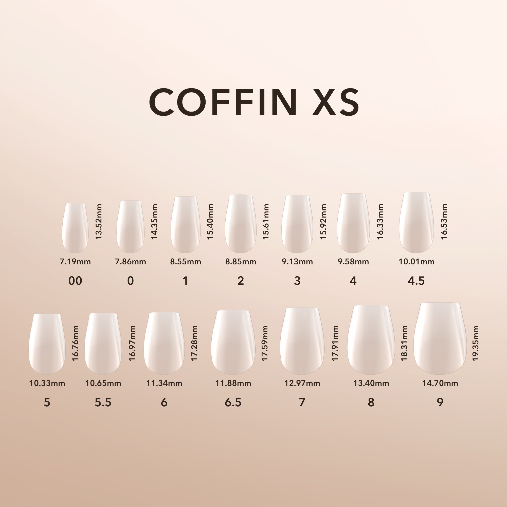 Kiara Sky Natural Gel Extensions Coffin XS Size Chart
