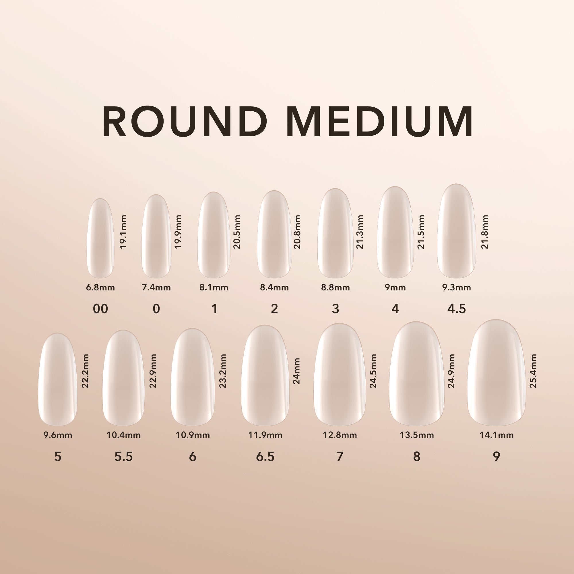 Kiara Sky Natural Gel Extensions Round Medium Size Chart