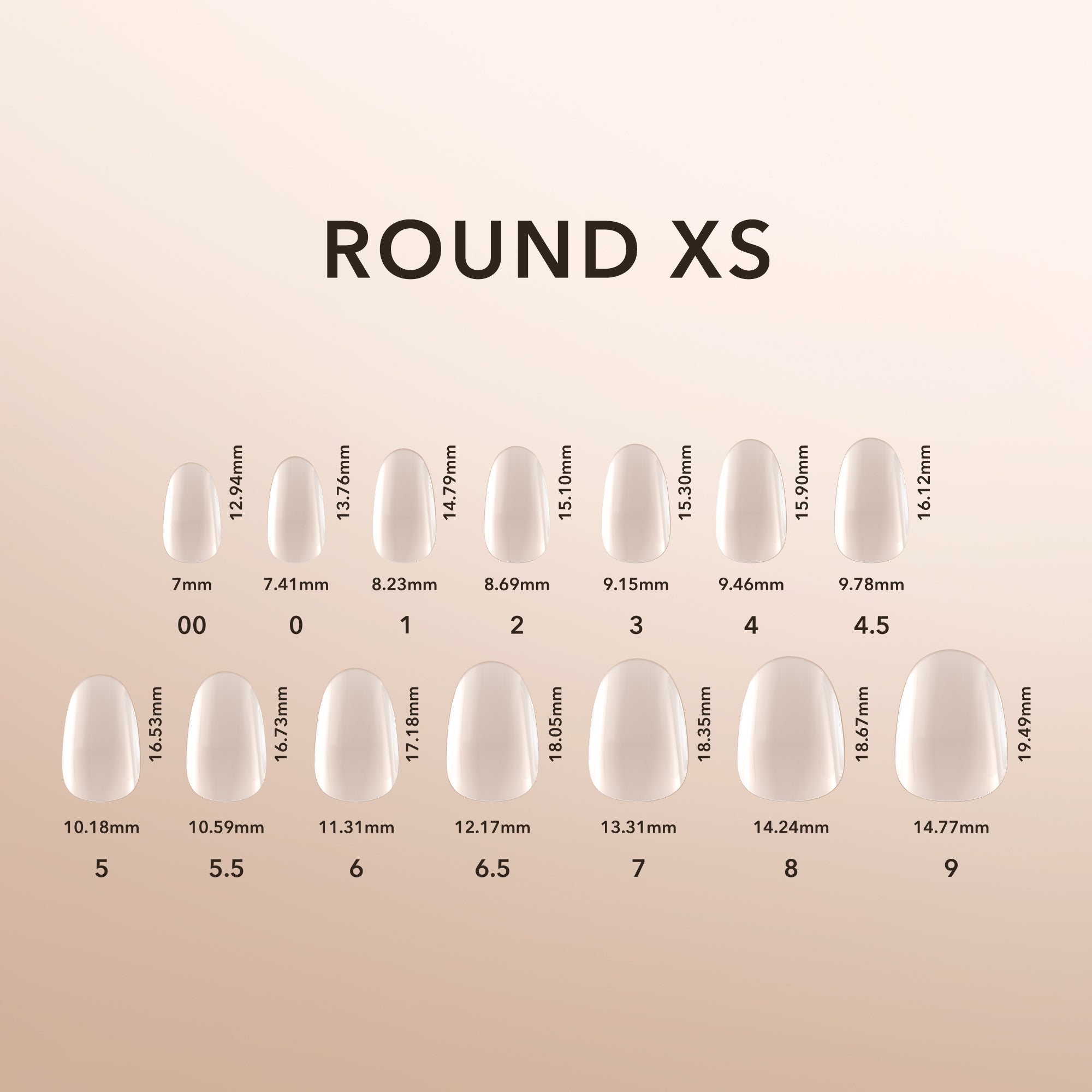 Kiara Sky Natural Gel Extensions Round XS Size Chart