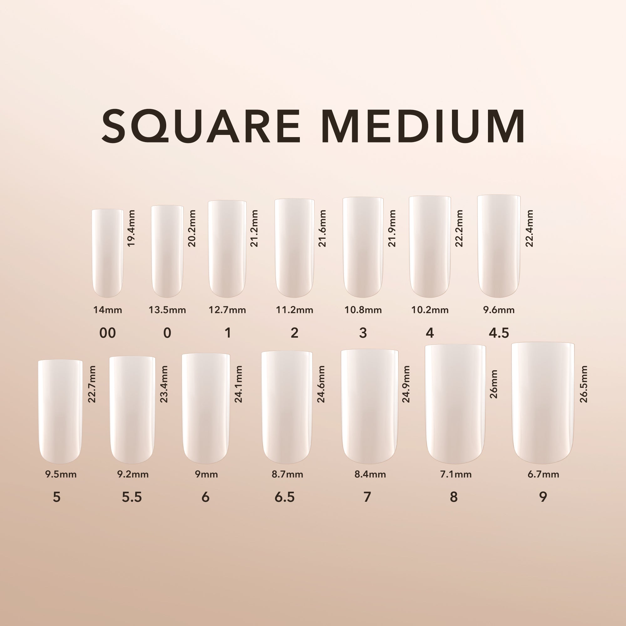Kiara Sky Natural Gel Extensions Square Medium Size Chart