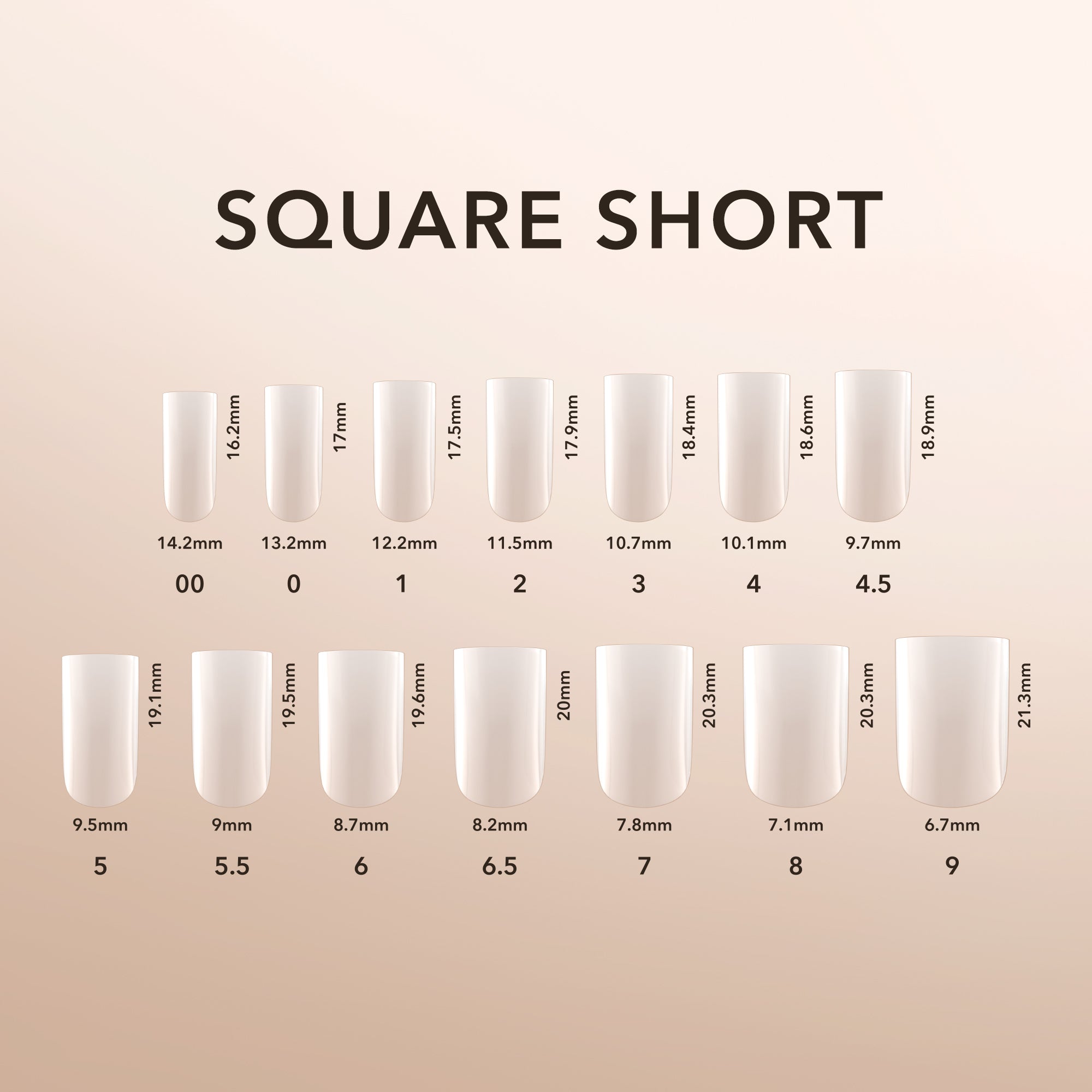 Kiara Sky Natural Gel Extensions Square Short Size Chart