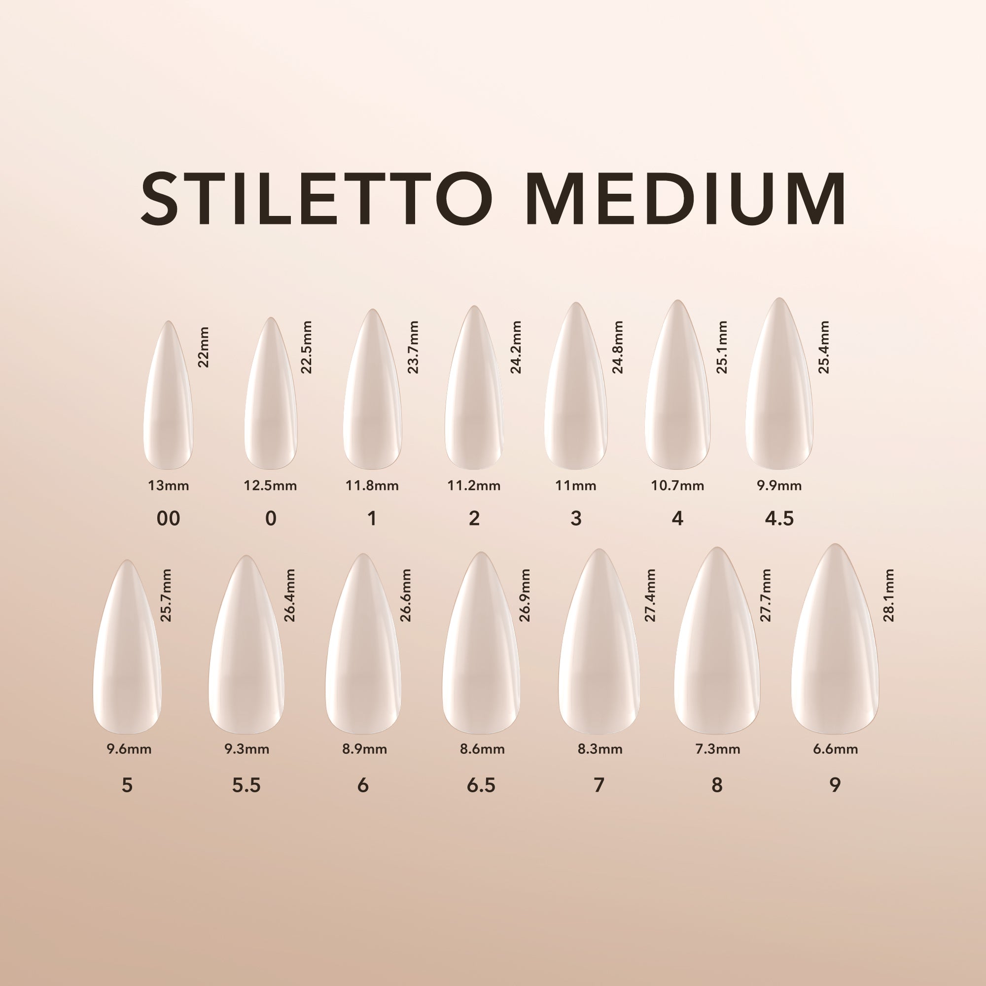 Kiara Sky Natural Gel Extensions Stiletto Medium Size Chart