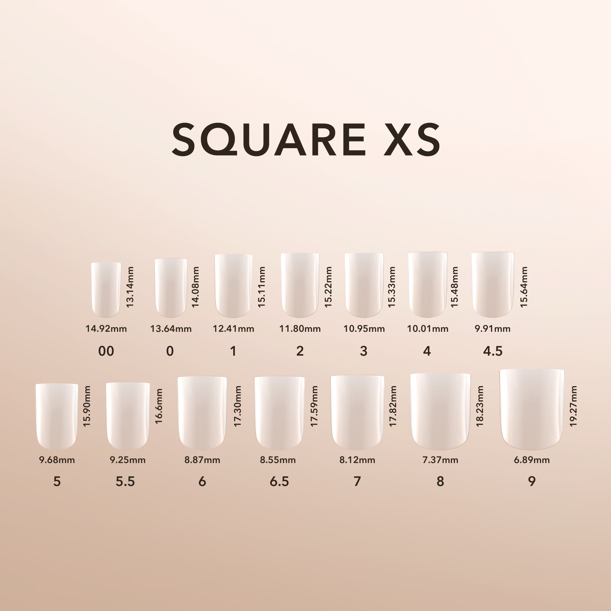 Kiara Sky Natural Gel Extensions Square XS Size Chart