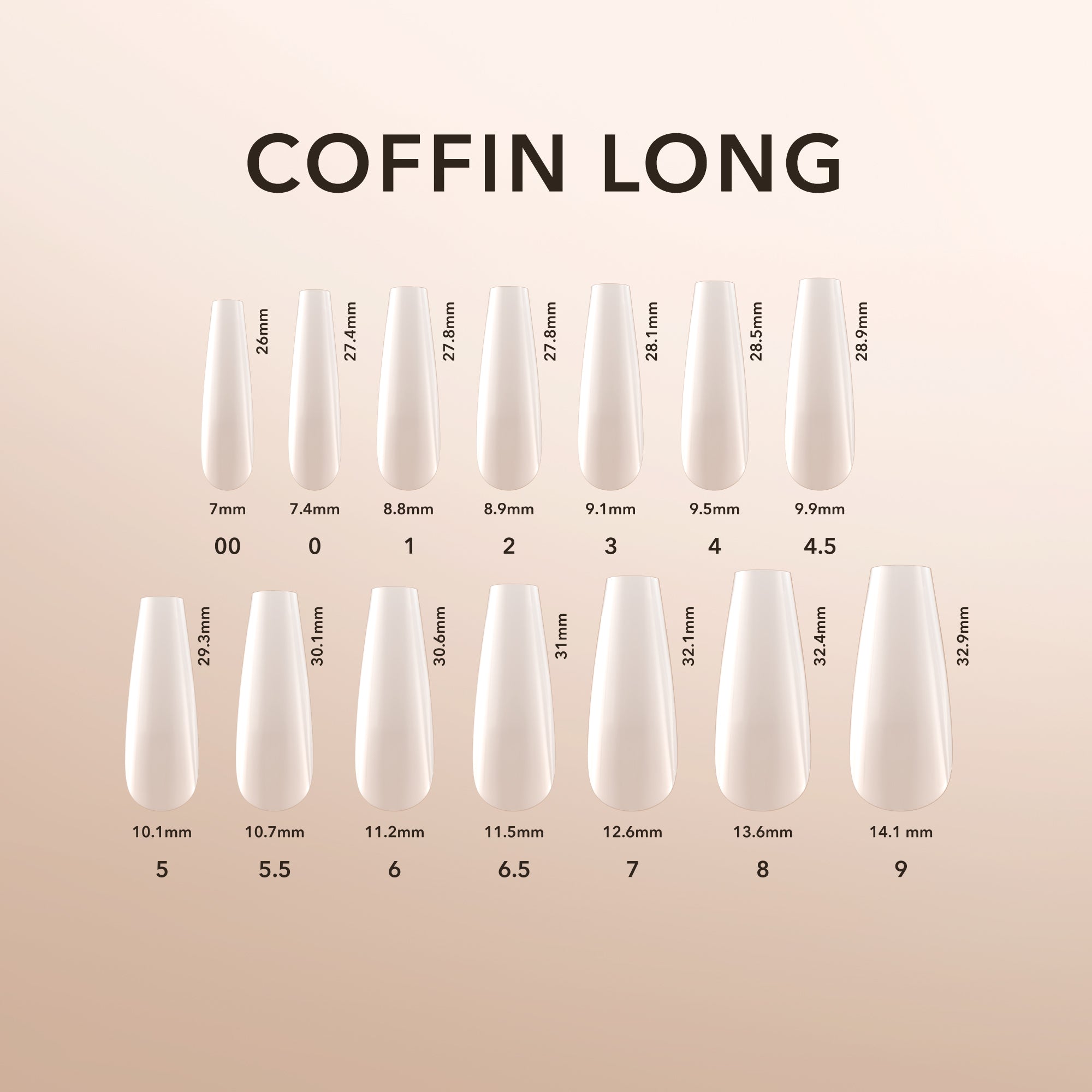 Kiara Sky Natural Gel Extensions Coffin Long Size Chart