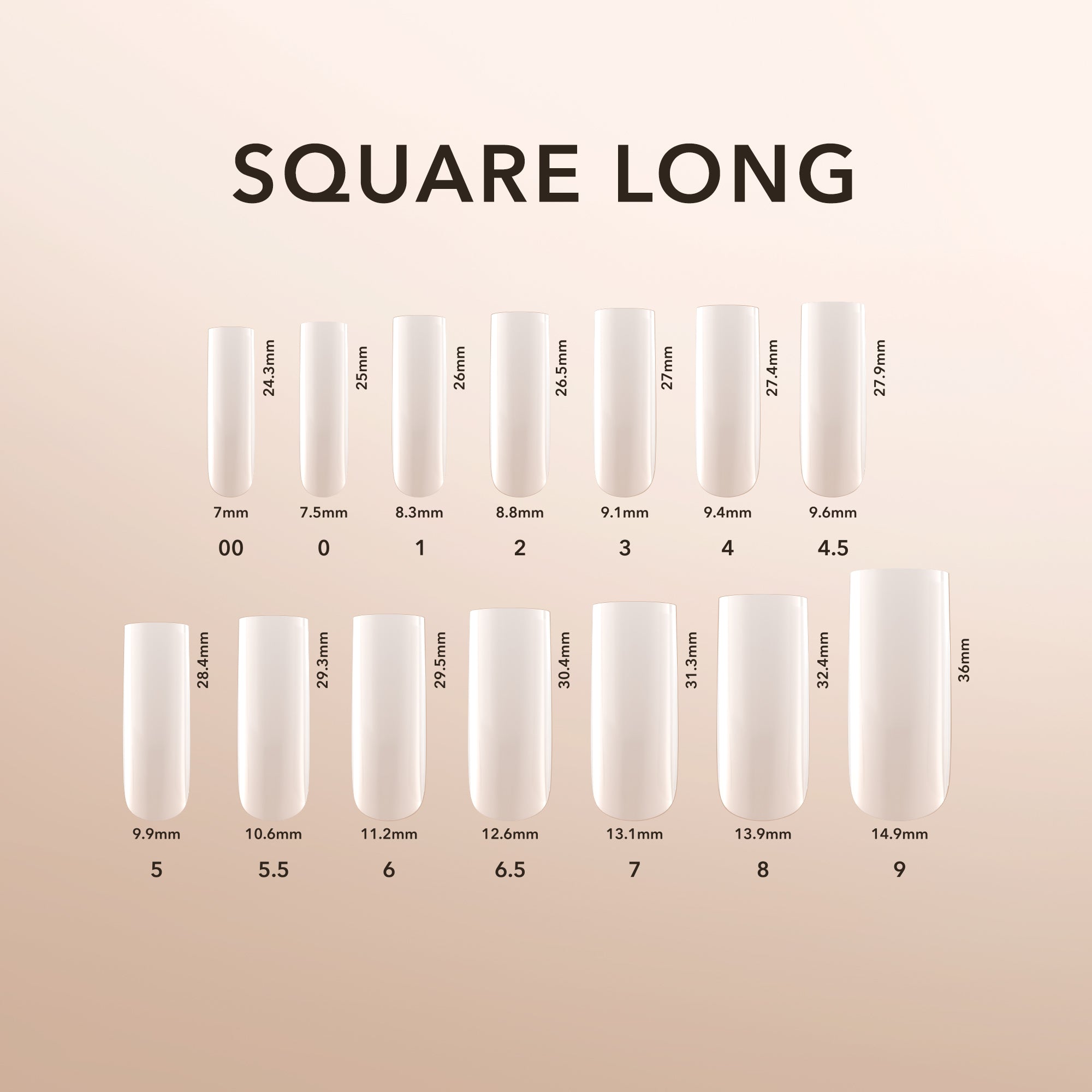 Kiara Sky Natural Gel Extensions Square Long Size Chart