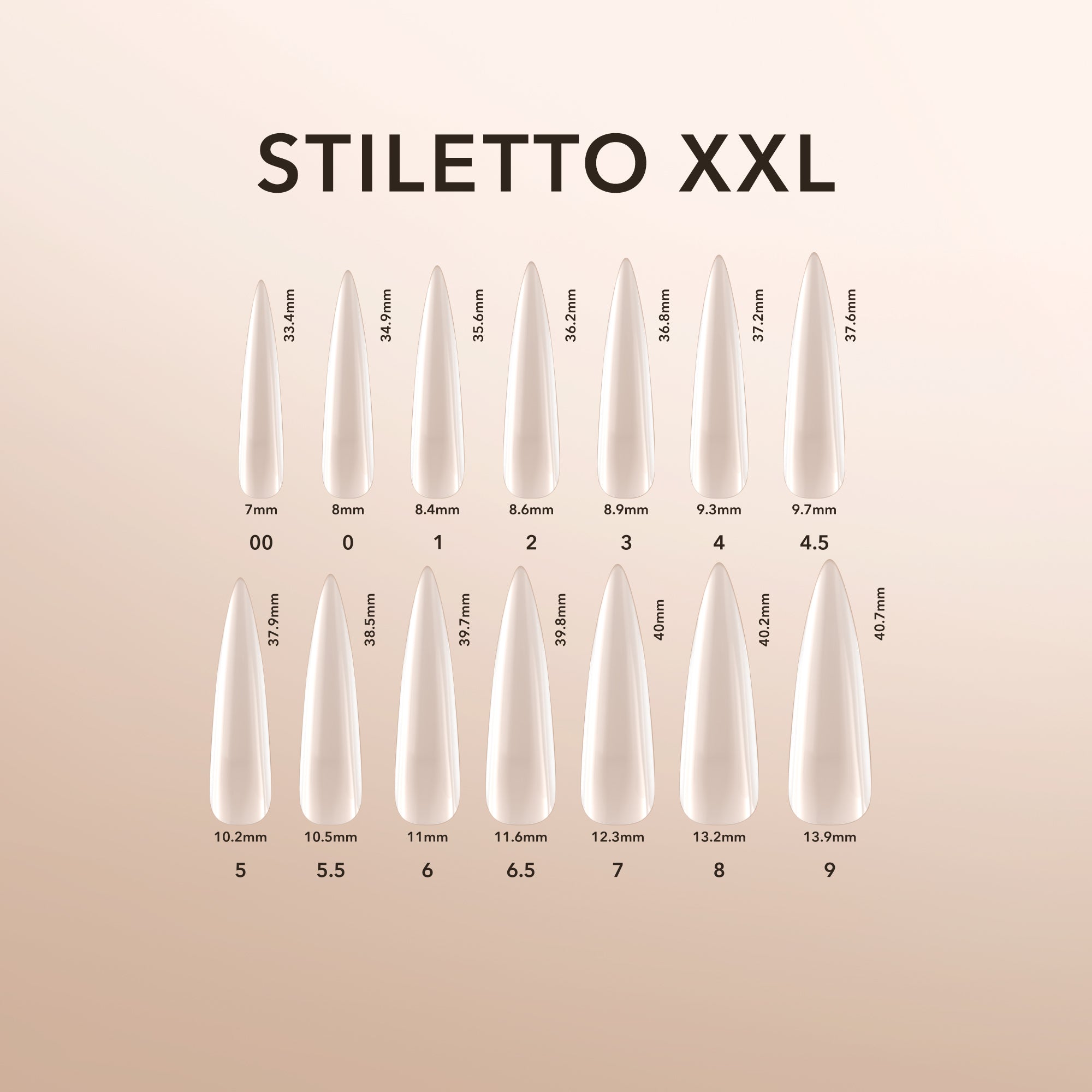 Kiara Sky Natural Gel Extensions Stiletto XXL Size Chart