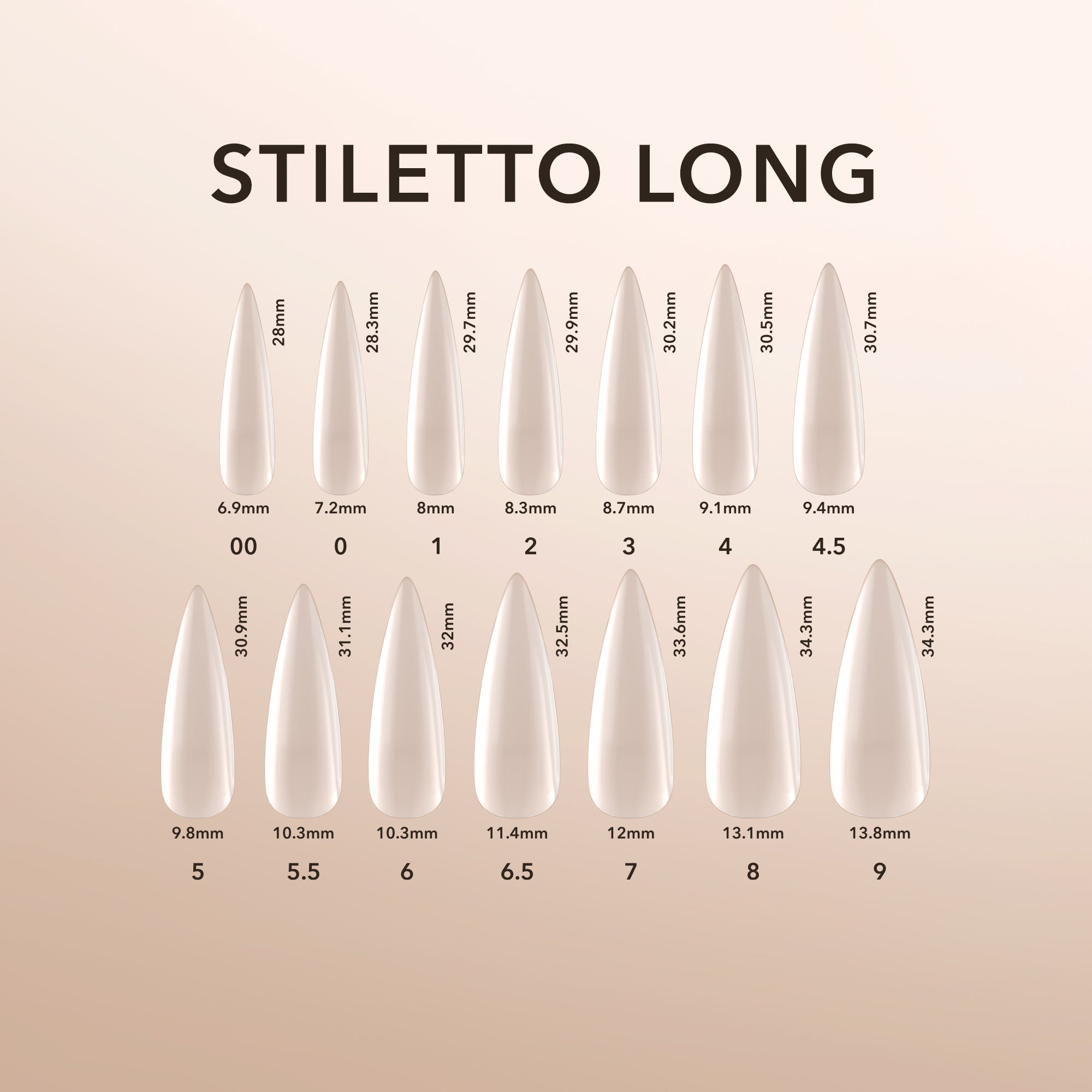 Kiara Sky Natural Gel Extensions Stiletto Long Size Chart