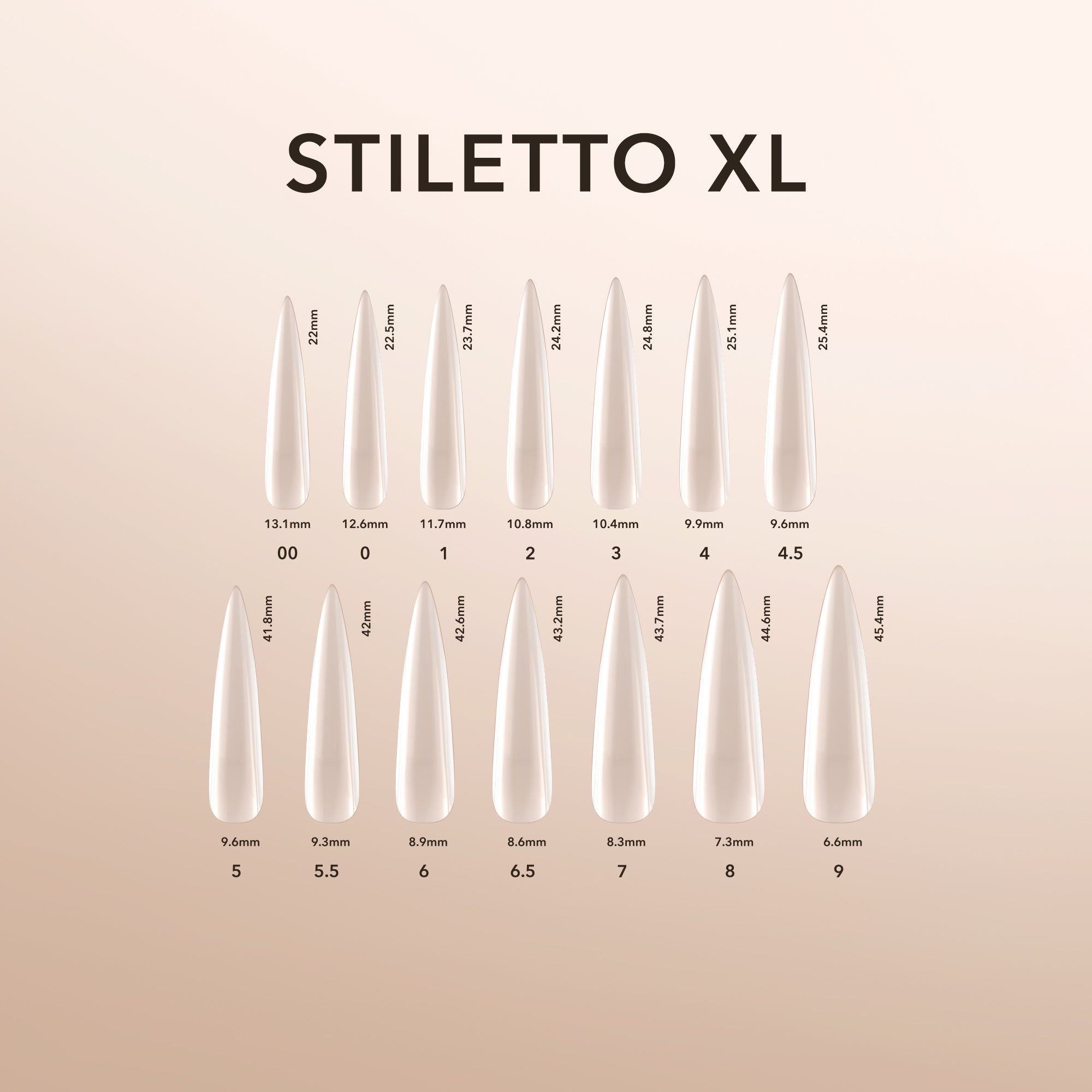 Kiara Sky Natural Gel Extensions Stiletto XL Size Chart