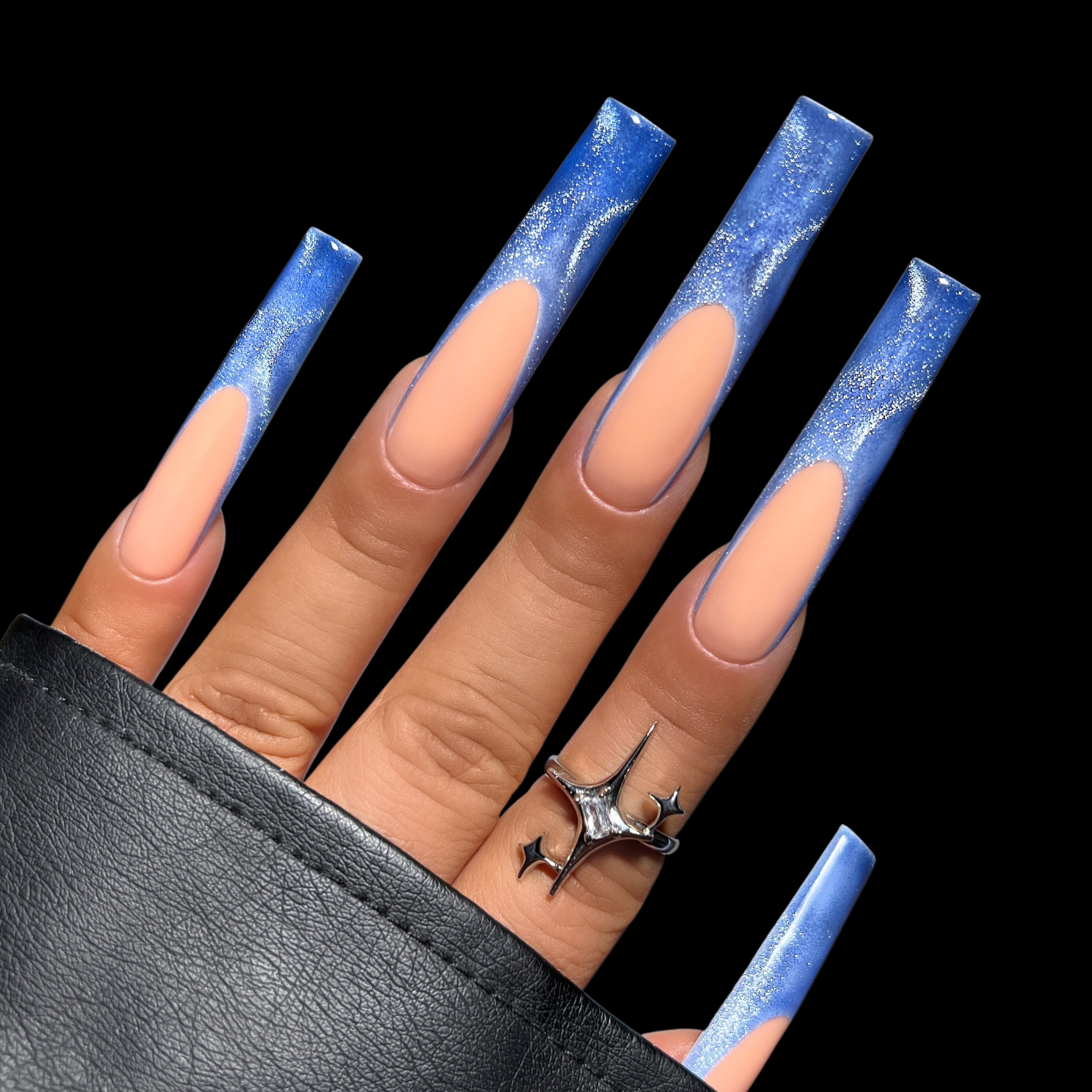 Double XL French Square Tip Kiara Sky Peri Twinkle MagneticFX Gel Polish Hand Swatch