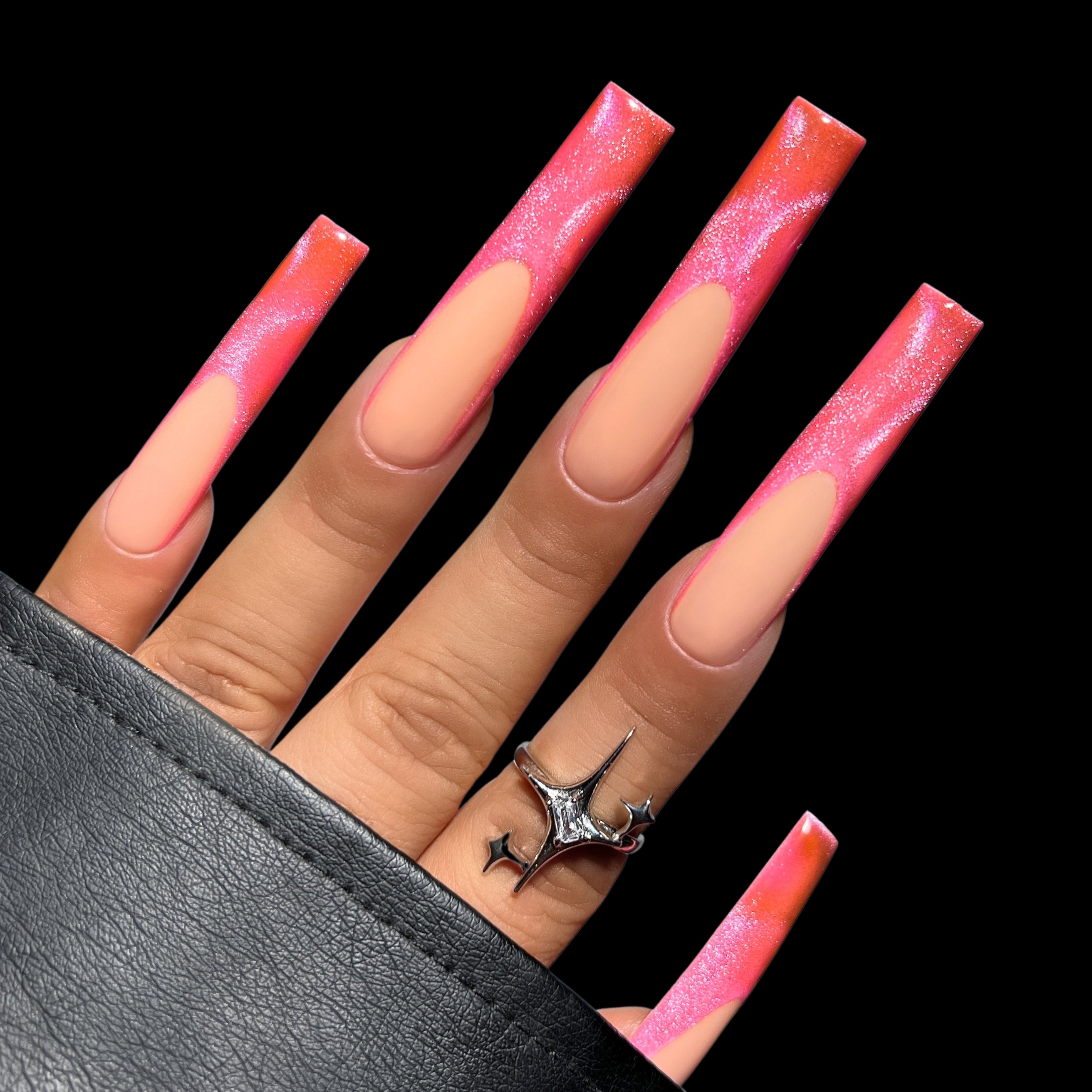 Double XL French Square Tip Kiara Sky Rosaly MagneticFX Gel Polish Hand Swatch