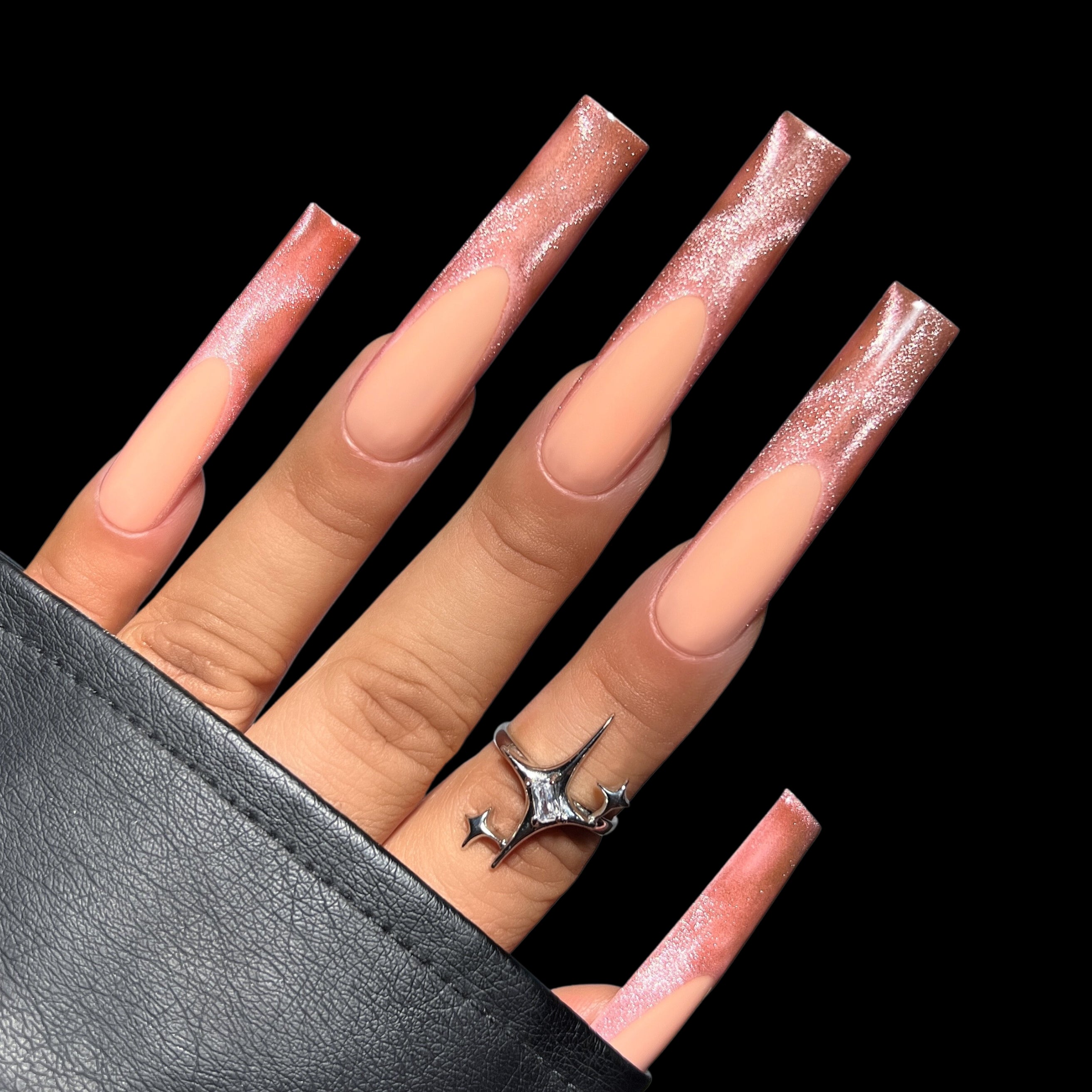 Double XL French Square Tip Kiara Sky Rosebud MagneticFX Gel Polish Hand Swatch