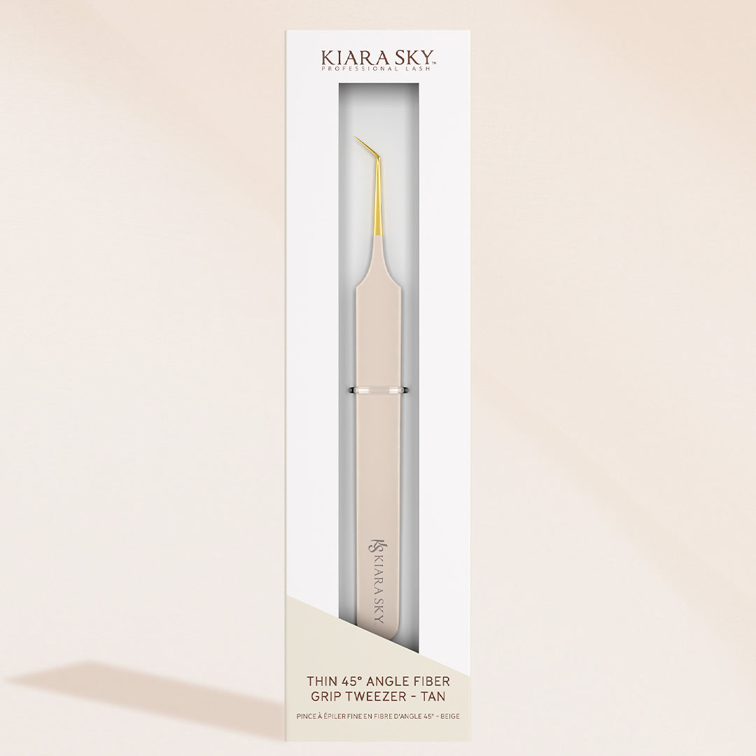 Thin 45° Angle Fiber Grip Tweezer - Tan