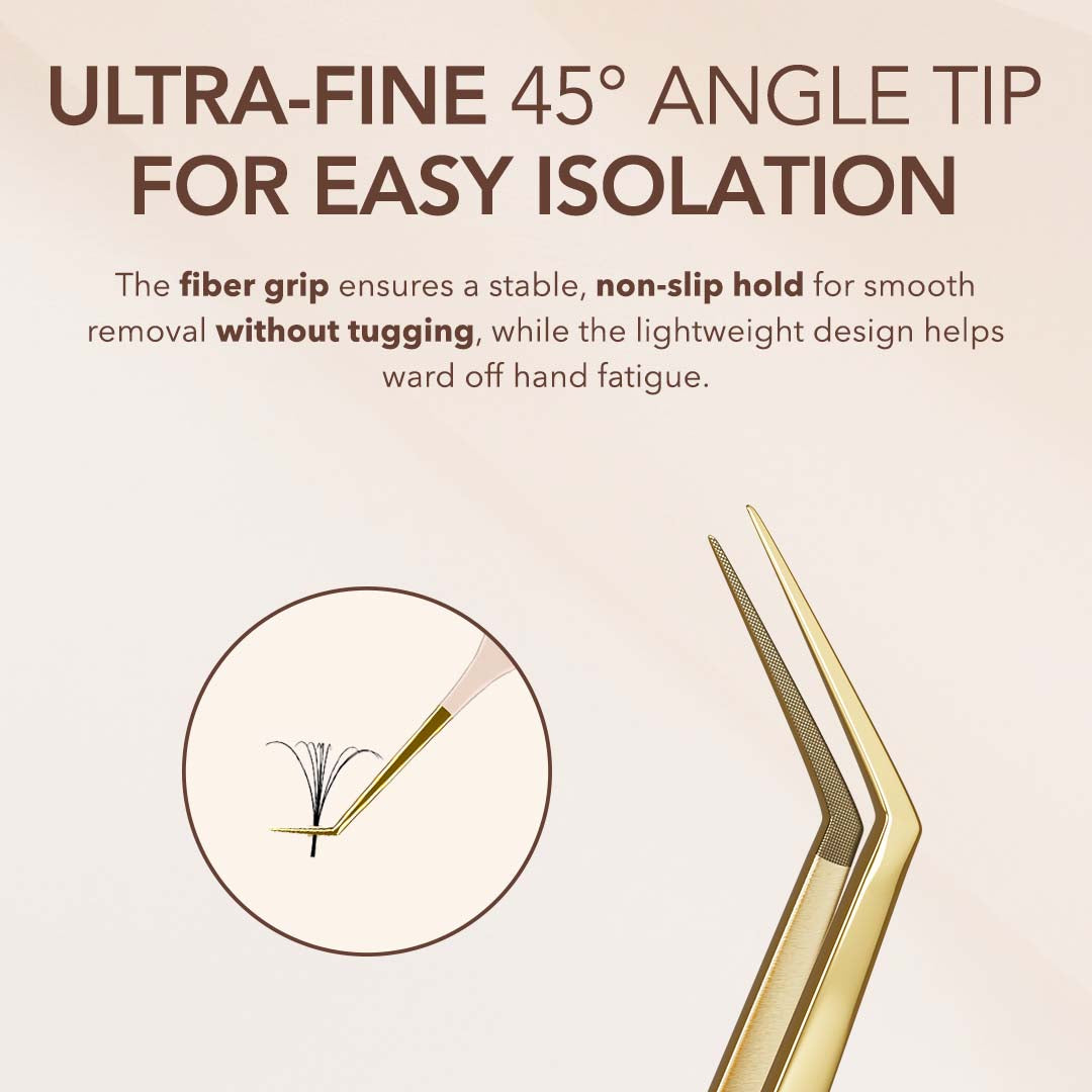 Thin 45° Angle Fiber Grip Tweezer - Tan