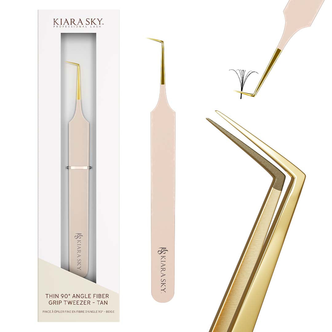 Thin 90° Angle Fiber Grip Tweezer - Tan