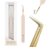 Thin 90° Angle Fiber Grip Tweezer - Tan