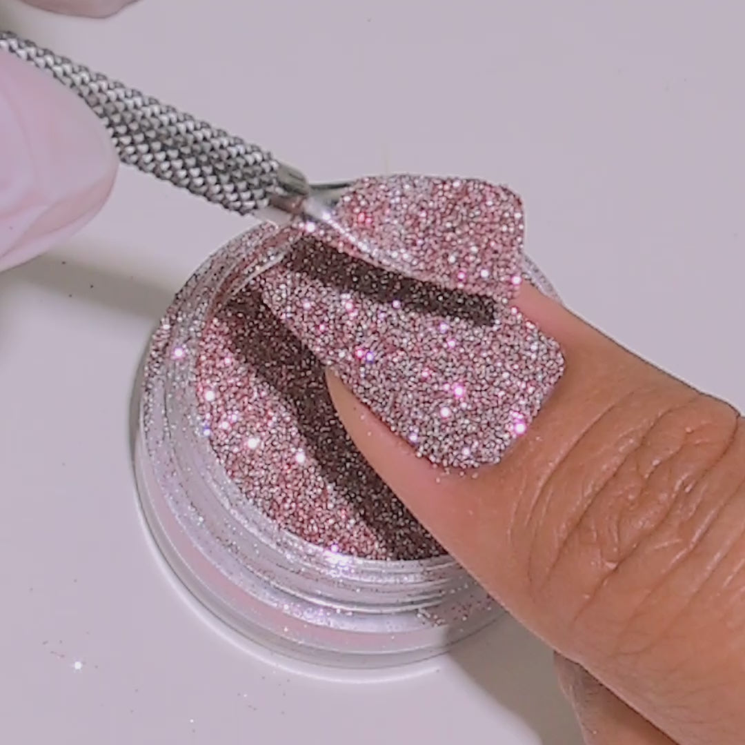 Rosé Fizz glitter applied to nails