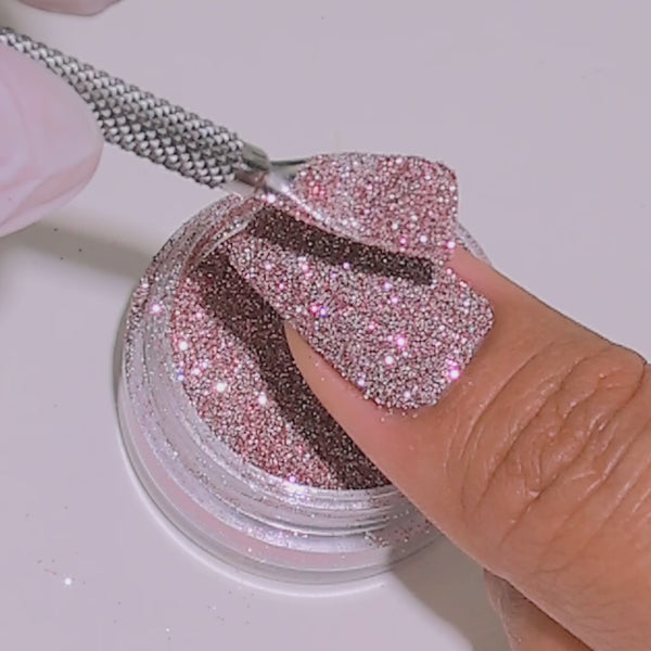 Rosé Fizz glitter applied to nails