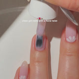 Kiara Sky Amore Gel Builder applied to a nail and showing finished product