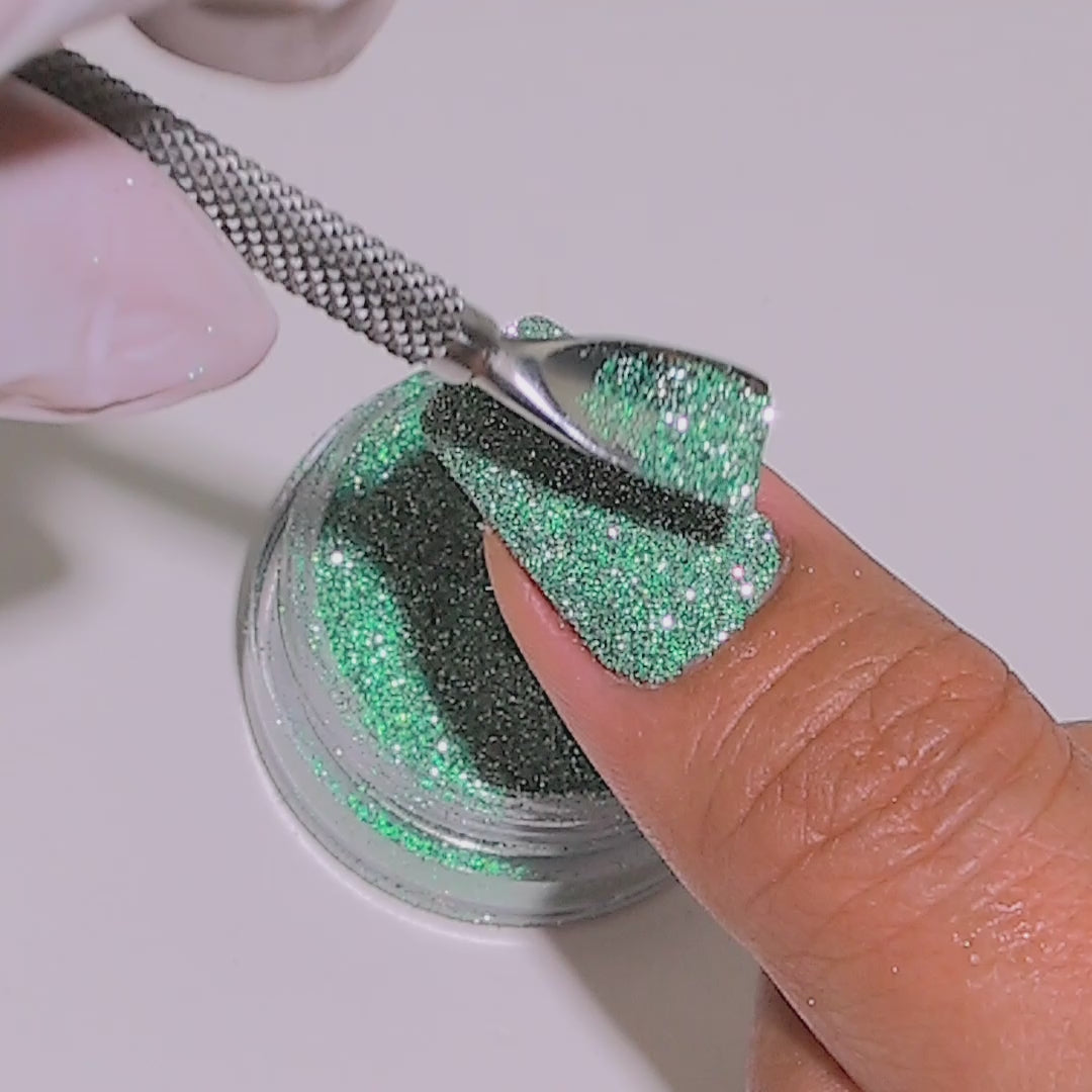 Sparkling Mojito glitter applied to nails