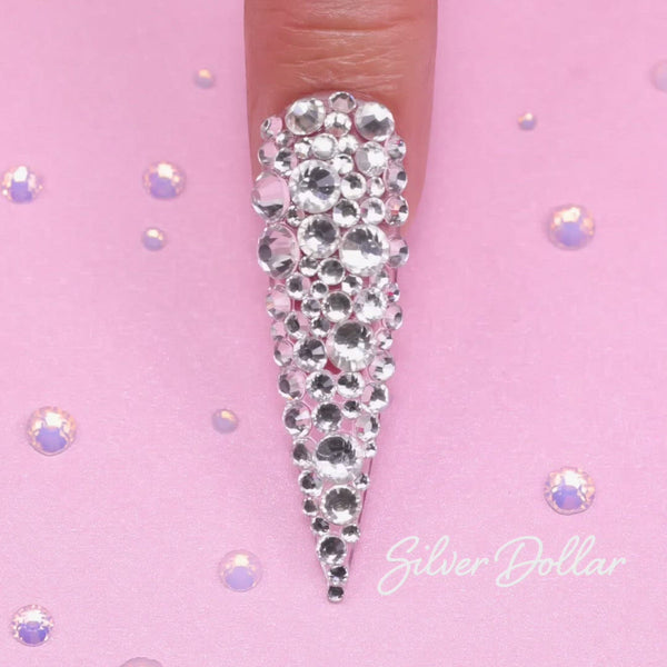 Kiara Sky Rhinestones Silver Dollar on nail
