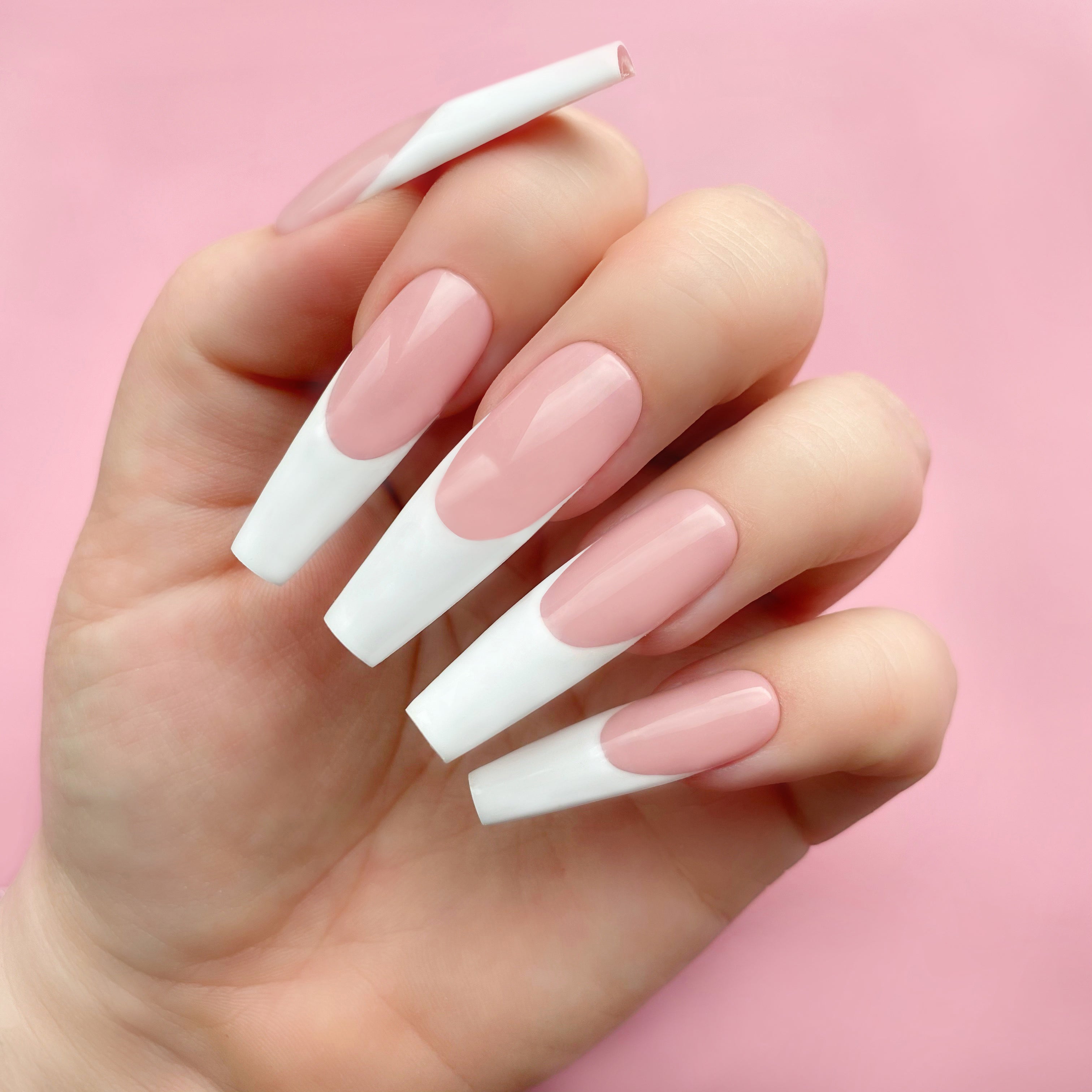 White Canvas gel art applied nail extensions tips