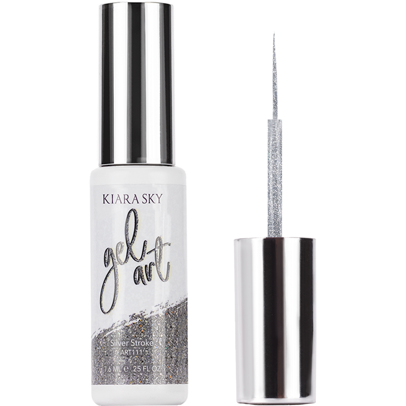 Silver Stroke gel art bottle and upside down lid with applicator